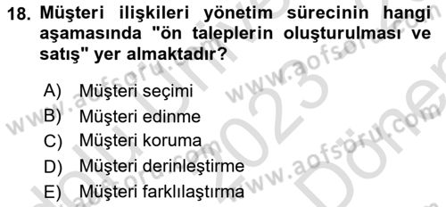 Konaklama İşletmeciliği Dersi 2023 - 2024 Yılı (Final) Dönem Sonu Sınav Soruları 18. Soru