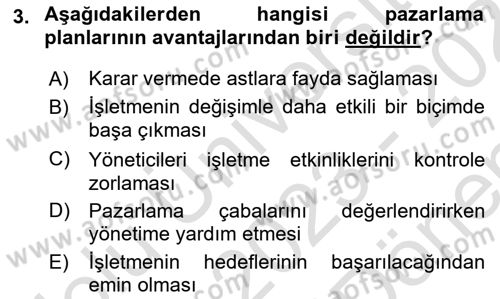 Konaklama İşletmeciliği Dersi 2023 - 2024 Yılı (Final) Dönem Sonu Sınav Soruları 3. Soru