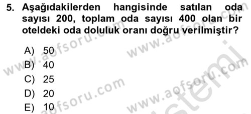 Konaklama İşletmeciliği Dersi 2023 - 2024 Yılı (Final) Dönem Sonu Sınav Soruları 5. Soru