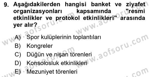 Konaklama İşletmeciliği Dersi 2023 - 2024 Yılı (Final) Dönem Sonu Sınav Soruları 9. Soru