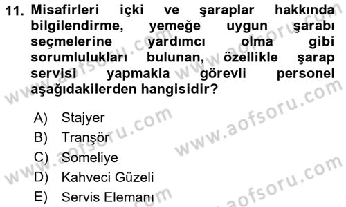 Konaklama İşletmeciliği Dersi 2023 - 2024 Yılı Yaz Okulu Sınav Soruları 11. Soru