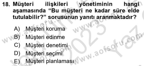 Konaklama İşletmeciliği Dersi 2023 - 2024 Yılı Yaz Okulu Sınav Soruları 18. Soru
