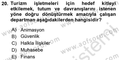 Konaklama İşletmeciliği Dersi 2023 - 2024 Yılı Yaz Okulu Sınav Soruları 20. Soru