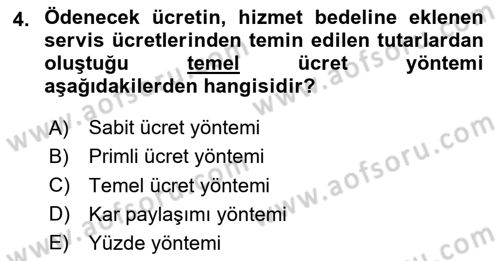 Konaklama İşletmeciliği Dersi 2023 - 2024 Yılı Yaz Okulu Sınav Soruları 4. Soru