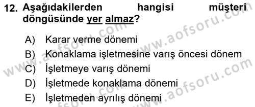 Otel İşletmelerinde Konaklama Hizmetleri Dersi 2017 - 2018 Yılı (Vize) Ara Sınav Soruları 12. Soru