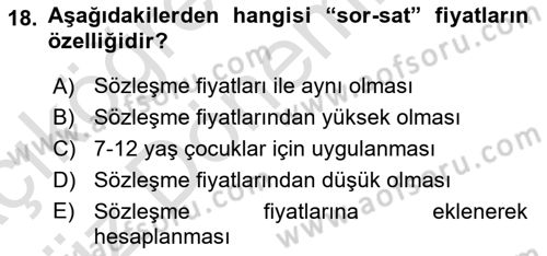 Otel İşletmelerinde Konaklama Hizmetleri Dersi 2017 - 2018 Yılı (Vize) Ara Sınav Soruları 18. Soru