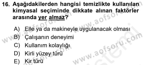 Otel İşletmelerinde Konaklama Hizmetleri Dersi 2017 - 2018 Yılı (Final) Dönem Sonu Sınav Soruları 16. Soru