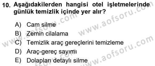 Otel İşletmelerinde Konaklama Hizmetleri Dersi 2018 - 2019 Yılı (Final) Dönem Sonu Sınav Soruları 10. Soru