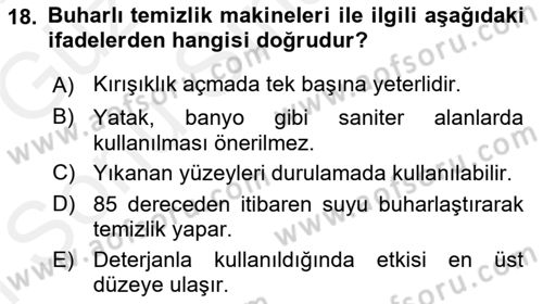 Otel İşletmelerinde Konaklama Hizmetleri Dersi 2018 - 2019 Yılı (Final) Dönem Sonu Sınav Soruları 18. Soru