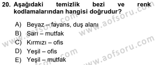 Otel İşletmelerinde Konaklama Hizmetleri Dersi 2018 - 2019 Yılı (Final) Dönem Sonu Sınav Soruları 20. Soru