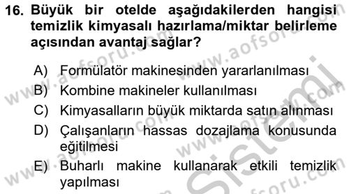 Otel İşletmelerinde Konaklama Hizmetleri Dersi 2018 - 2019 Yılı Yaz Okulu Sınav Soruları 16. Soru