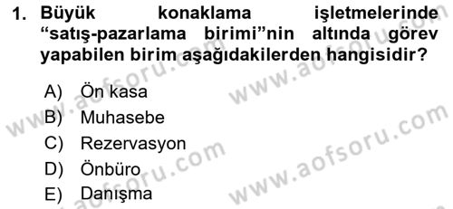 Otel İşletmelerinde Konaklama Hizmetleri Dersi 2019 - 2020 Yılı (Vize) Ara Sınav Soruları 1. Soru