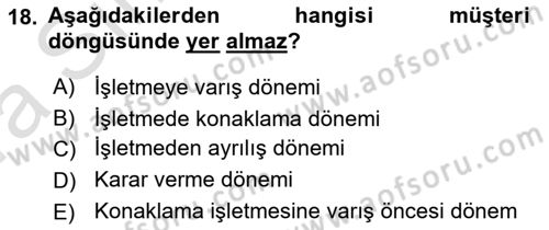 Otel İşletmelerinde Konaklama Hizmetleri Dersi 2019 - 2020 Yılı (Vize) Ara Sınav Soruları 18. Soru