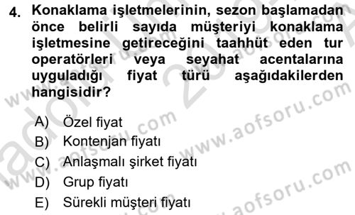 Otel İşletmelerinde Konaklama Hizmetleri Dersi 2019 - 2020 Yılı (Vize) Ara Sınav Soruları 4. Soru