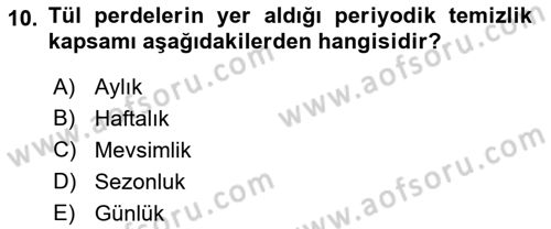 Otel İşletmelerinde Konaklama Hizmetleri Dersi 2019 - 2020 Yılı (Final) Dönem Sonu Sınav Soruları 10. Soru