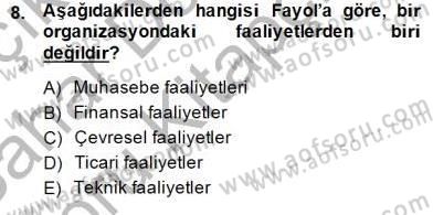 Otel Yönetimi Dersi 2014 - 2015 Yılı (Vize) Ara Sınav Soruları 8. Soru