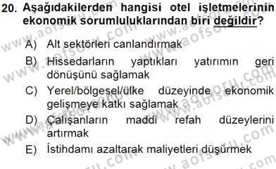 Otel Yönetimi Dersi 2015 - 2016 Yılı (Vize) Ara Sınav Soruları 20. Soru