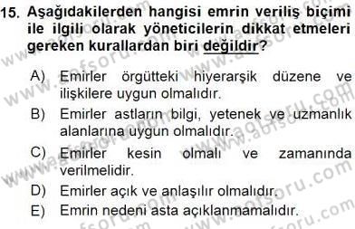 Otel Yönetimi Dersi 2015 - 2016 Yılı (Final) Dönem Sonu Sınav Soruları 15. Soru