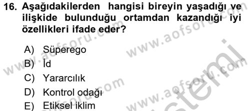 Otel Yönetimi Dersi 2016 - 2017 Yılı (Vize) Ara Sınav Soruları 16. Soru