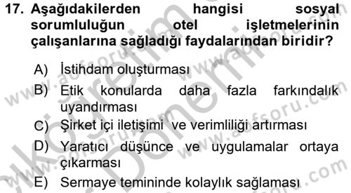 Otel Yönetimi Dersi 2016 - 2017 Yılı (Vize) Ara Sınav Soruları 17. Soru