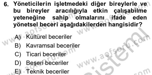 Otel Yönetimi Dersi 2016 - 2017 Yılı (Vize) Ara Sınav Soruları 6. Soru