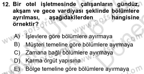 Otel Yönetimi Dersi 2016 - 2017 Yılı (Final) Dönem Sonu Sınav Soruları 12. Soru