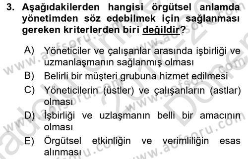 Otel Yönetimi Dersi 2016 - 2017 Yılı (Final) Dönem Sonu Sınav Soruları 3. Soru