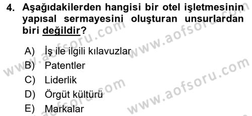 Otel Yönetimi Dersi 2016 - 2017 Yılı (Final) Dönem Sonu Sınav Soruları 4. Soru