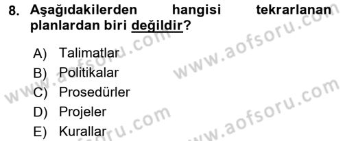 Otel Yönetimi Dersi 2016 - 2017 Yılı (Final) Dönem Sonu Sınav Soruları 8. Soru