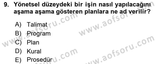 Otel Yönetimi Dersi 2016 - 2017 Yılı (Final) Dönem Sonu Sınav Soruları 9. Soru