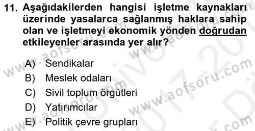 Otel Yönetimi Dersi 2017 - 2018 Yılı (Vize) Ara Sınav Soruları 11. Soru