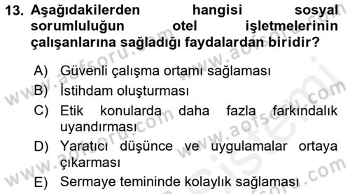 Otel Yönetimi Dersi 2017 - 2018 Yılı (Vize) Ara Sınav Soruları 13. Soru
