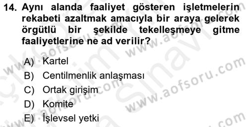 Otel Yönetimi Dersi 2017 - 2018 Yılı (Vize) Ara Sınav Soruları 14. Soru