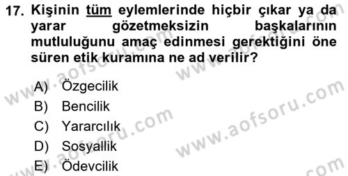 Otel Yönetimi Dersi 2017 - 2018 Yılı (Vize) Ara Sınav Soruları 17. Soru