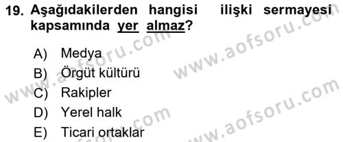 Otel Yönetimi Dersi 2017 - 2018 Yılı (Vize) Ara Sınav Soruları 19. Soru