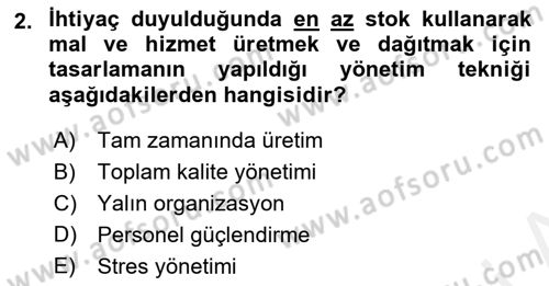 Otel Yönetimi Dersi 2017 - 2018 Yılı (Vize) Ara Sınav Soruları 2. Soru