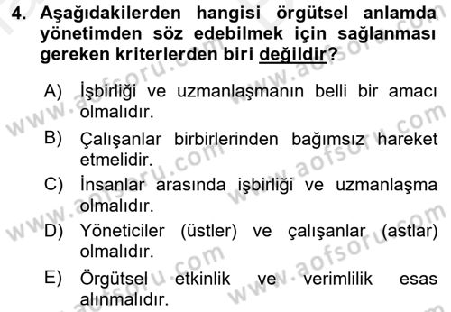 Otel Yönetimi Dersi 2017 - 2018 Yılı (Vize) Ara Sınav Soruları 4. Soru