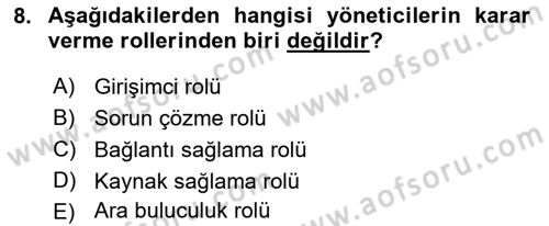 Otel Yönetimi Dersi 2017 - 2018 Yılı (Vize) Ara Sınav Soruları 8. Soru