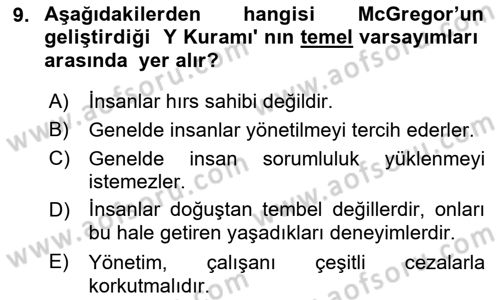 Otel Yönetimi Dersi 2017 - 2018 Yılı (Vize) Ara Sınav Soruları 9. Soru