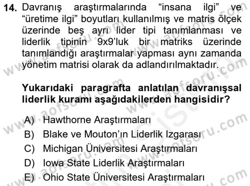 Otel Yönetimi Dersi 2017 - 2018 Yılı (Final) Dönem Sonu Sınav Soruları 14. Soru