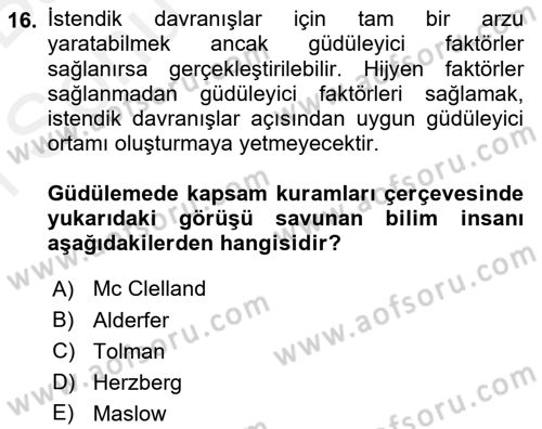 Otel Yönetimi Dersi 2017 - 2018 Yılı (Final) Dönem Sonu Sınav Soruları 16. Soru