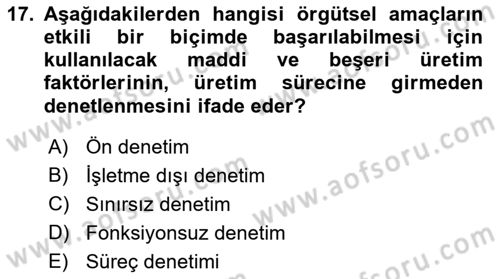 Otel Yönetimi Dersi 2017 - 2018 Yılı (Final) Dönem Sonu Sınav Soruları 17. Soru