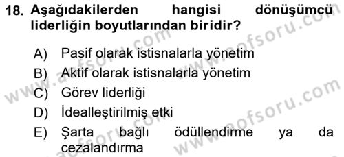 Otel Yönetimi Dersi 2017 - 2018 Yılı (Final) Dönem Sonu Sınav Soruları 18. Soru
