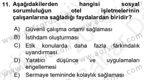 Otel Yönetimi Dersi 2018 - 2019 Yılı (Vize) Ara Sınav Soruları 11. Soru
