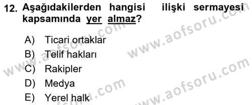 Otel Yönetimi Dersi 2018 - 2019 Yılı (Vize) Ara Sınav Soruları 12. Soru