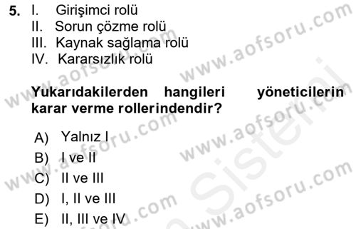 Otel Yönetimi Dersi 2018 - 2019 Yılı (Vize) Ara Sınav Soruları 5. Soru