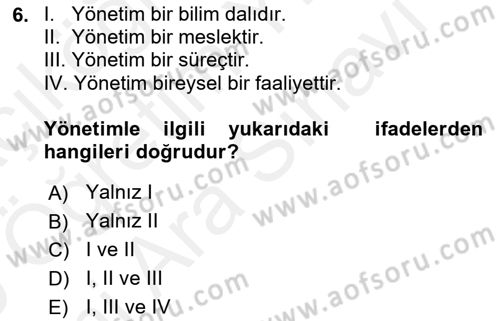 Otel Yönetimi Dersi 2018 - 2019 Yılı (Vize) Ara Sınav Soruları 6. Soru