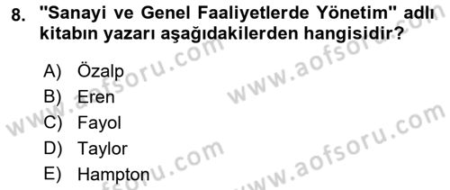 Otel Yönetimi Dersi 2018 - 2019 Yılı (Vize) Ara Sınav Soruları 8. Soru