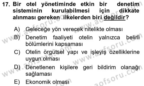 Otel Yönetimi Dersi 2018 - 2019 Yılı (Final) Dönem Sonu Sınav Soruları 17. Soru