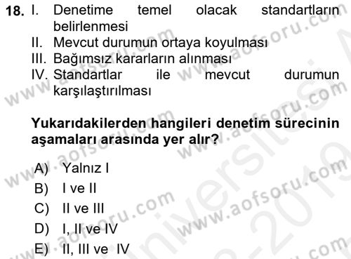 Otel Yönetimi Dersi 2018 - 2019 Yılı (Final) Dönem Sonu Sınav Soruları 18. Soru